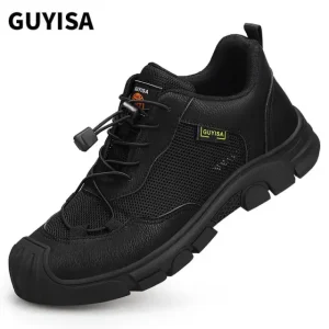 Black Mesh Easy Clean Microfiber Lightweight Rubber Sole Men's Steel Toe Safety Shoes