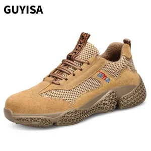Brown summer breathable wear resistant steel toe safety shoes
