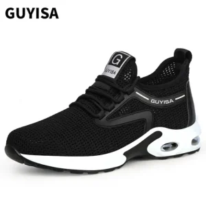 Black White Air Cushioned Industrial Work Shoes Lightweight and Breathable Steel Toe Safety Shoes