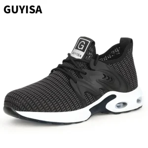 Black Mesh Air Cushioned Industrial Work Shoes Lightweight and Breathable Steel Toe Safety Shoes