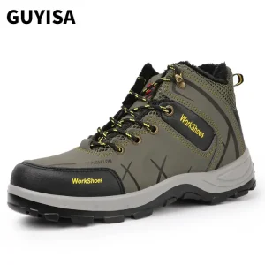 Olive Green Space Leather Thermal Steel Toe Safety Boots Men's Women's Industrial Work Shoes