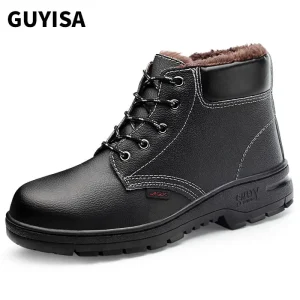 labor safety shoes cowhide upper thick lint for winter