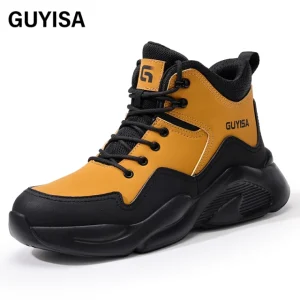 GUYISA Safety Boots European Standard Steel Toe Fashion Breathable Leather Upper Smash-proof stab-proof safety shoes for men