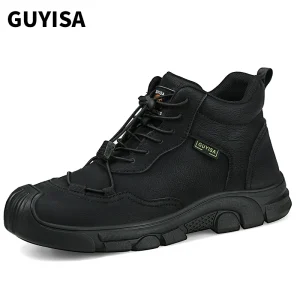 Black microfiber lightweight rubber sole steel toe best work boots