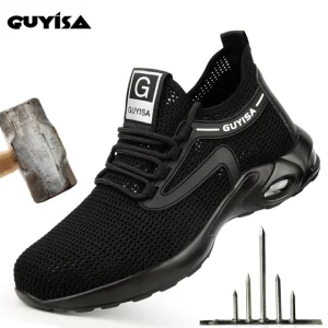 Men's casual fashion breathable black PU outsole work safety shoes