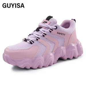 GUYISA Pink new sports series safety shoes anti - smashing anti - piercing European standard steel toe cap rubber - plastic sole