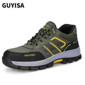 1152F Army Green Space Leather Mesh Breathable Non-Slip Steel Toe Safety Shoes Men's Women's Industrial Work Shoes